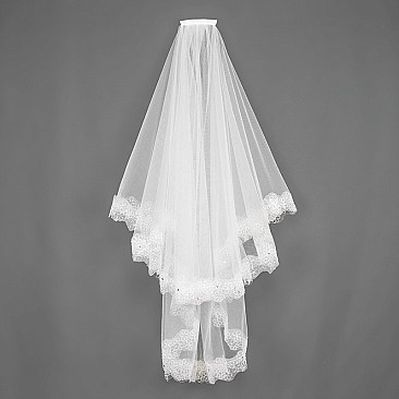 FASHIONABLE 2 TIER WEDDING VEIL W/ LACE TRIMMING SLVEIL950