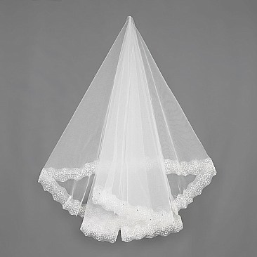 FASHIONABLE WEDDING VEIL W/ LACE TRIMMING SLVEIL951