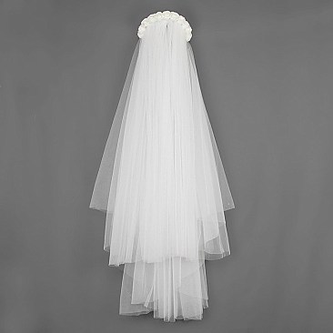 FASHIONABLE 2 TIER WEDDING HEADBAND VEIL W/ A MINI ROSES CROWN SLVEIL953