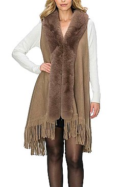 SOFT FUR COLLAR FRINGE VEST
