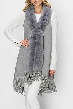 SOFT FUR COLLAR FRINGE VEST