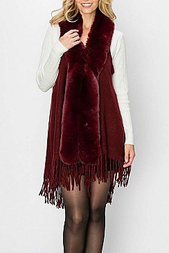 SOFT FUR COLLAR FRINGE VEST