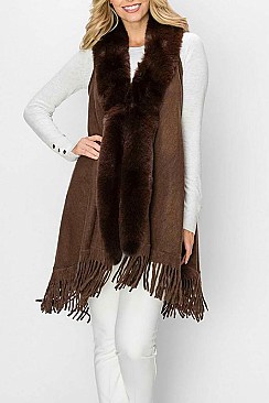 SOFT FUR COLLAR FRINGE VEST