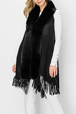 SOFT FUR COLLAR FRINGE VEST