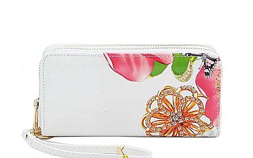 CHIC FLOWER AND BUTTERFLY PRINT FASHION WRISTLET WALLET  JYW-02-FP