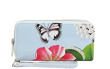 CHIC FLOWER AND BUTTERFLY PRINT FASHION WRISTLET WALLET  JYW-02-FP