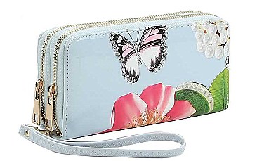 CHIC FLOWER AND BUTTERFLY PRINT FASHION WRISTLET WALLET  JYW-02-FP