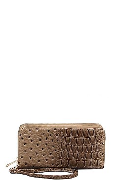 CROCO PATTERN DOUBLE SIDE WALLET WITH HAND STRAP