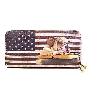 AMERICAN FLAG WITH DOG PRINT WALLET