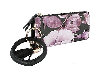 Top Zip Floral Wristlet Wallet