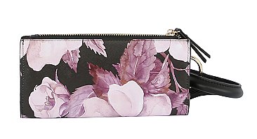 Top Zip Floral Wristlet Wallet