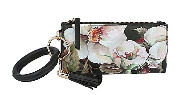 Top Zip Floral Wristlet Wallet