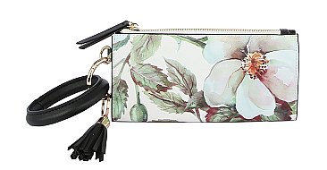 Top Zip Floral Wristlet Wallet