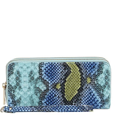 Double Zip-Around Snake Print Wallet