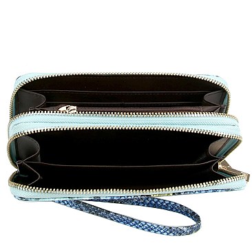 Double Zip-Around Snake Print Wallet