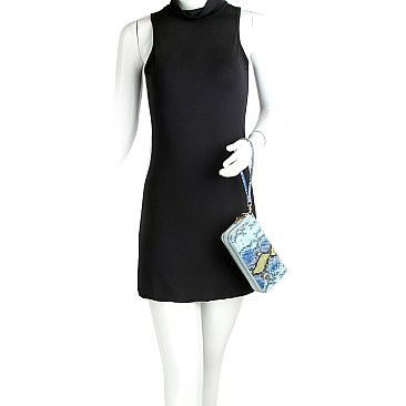 Double Zip-Around Snake Print Wallet