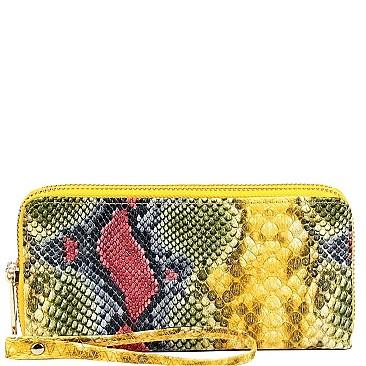 Double Zip-Around Snake Print Wallet