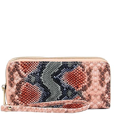 Double Zip-Around Snake Print Wallet
