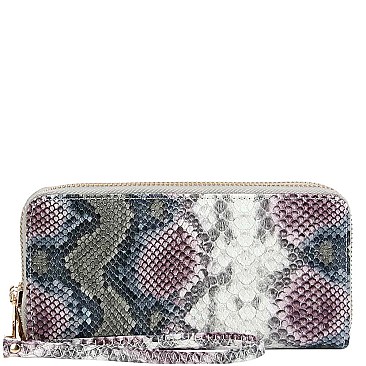 Double Zip-Around Snake Print Wallet