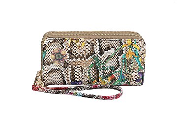 Dual Zipper Wallet with Hand Strap in Leopard Floral Design