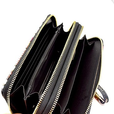 Stylish Magazine Print Double Zipper Patent Wristlet Wallet MH-W02PQS