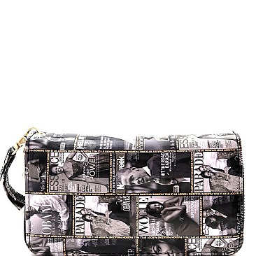 Stylish Magazine Print Double Zipper Patent Wristlet Wallet MH-W02PQS