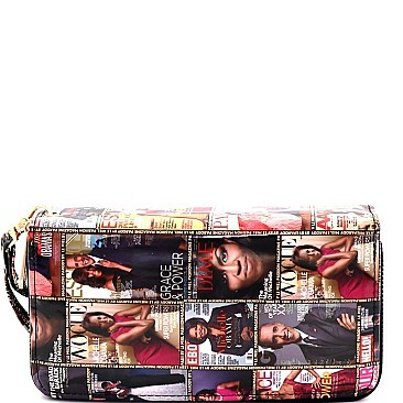 Stylish Magazine Print Double Zipper Patent Wristlet Wallet MH-W02PQS