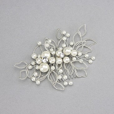 FASHIONABLE BRIDAL PEARL AND RHINESTONE HAIR COMB SLW0642