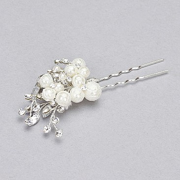 FASHIONABLE BRIDAL RHINESTONE AND PEARL HAIR STICK SLW1002