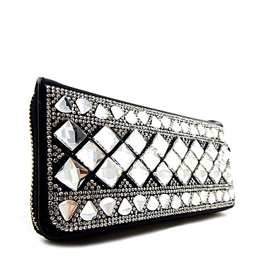 Rhinestone Zip-around Fancy Wallet