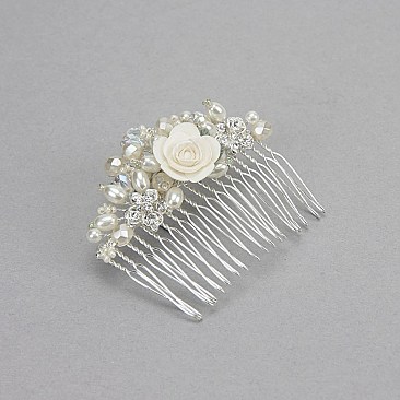 FASHIONABLE BRIDAL HAIR COMB W/ PEARL / RHINESTONES SLW1183