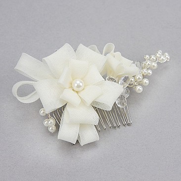 FASHIONABLE BRIDAL FLOWER HAIR COMB W/ PEARLS / RHINESTONES SLW1188