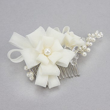 BRIDAL FLOWER HAIR COMB WITH PEARLS AND RHINESTONES