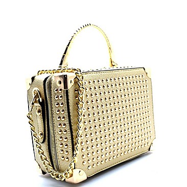 Stud and Rhinestone Boxy Shape Small Satchel