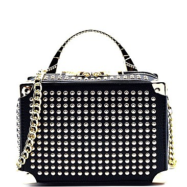 Stud and Rhinestone Boxy Shape Small Satchel