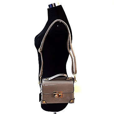 W1431G-LP Patent Small Boxy Satchel Cross Body