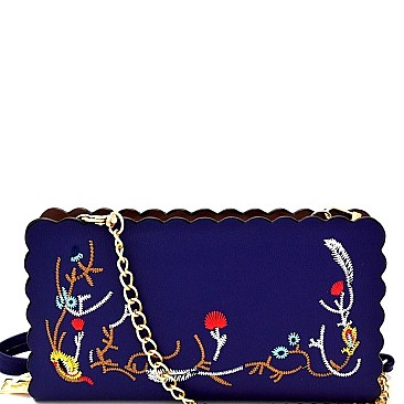 W1617-LP Wavy-cut Embroidered Wallet Cross Body