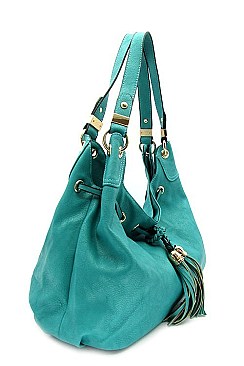 Drawstring Tasseled Summer Color Hobo