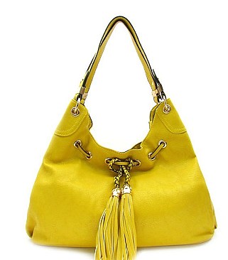 Drawstring Tasseled Summer Color Hobo