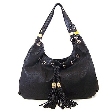 Drawstring Tasseled Summer Color Hobo