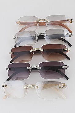 PACK OF 12 Rhinestones Rimless Unique Leg Sunglasses