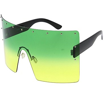 Pack of 12 Oversized Rimless Gradient Shield Sunglasses