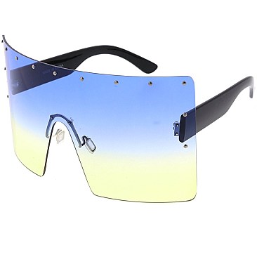 Pack of 12 Oversized Rimless Gradient Shield Sunglasses