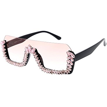 Pack of 12 Fancy Jewel Half Lined Shield Sunglasses