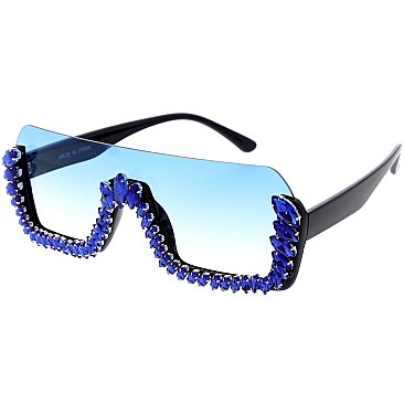 Pack of 12 Fancy Jewel Half Lined Shield Sunglasses