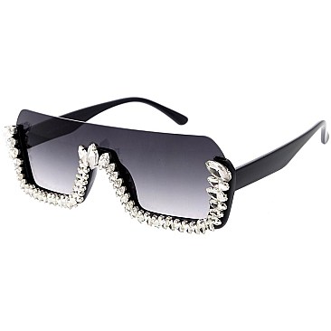 Pack of 12 Fancy Jewel Half Lined Shield Sunglasses