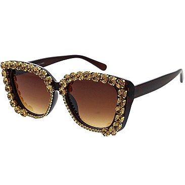 Pack of 12 Elegant Jewel Laced Cateye Frame Sunglasses