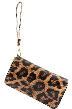 Leopard Print Patent dual around zipper Wallet