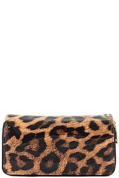 Leopard Print Patent dual around zipper Wallet