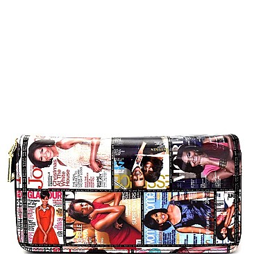 W4099MO-LP Magazine Cover Double Zipper Patent Wristlet Wallet